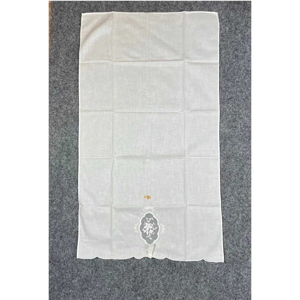 Handarbeit Antique Guest Towel White Floral Embroidered Linen Vintage Victorian